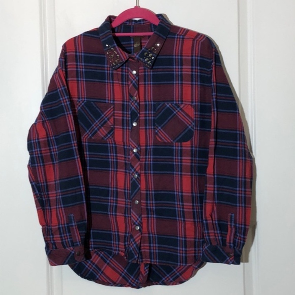 Bit & Bridle Plaid Embellished Flannel Snap Up XL